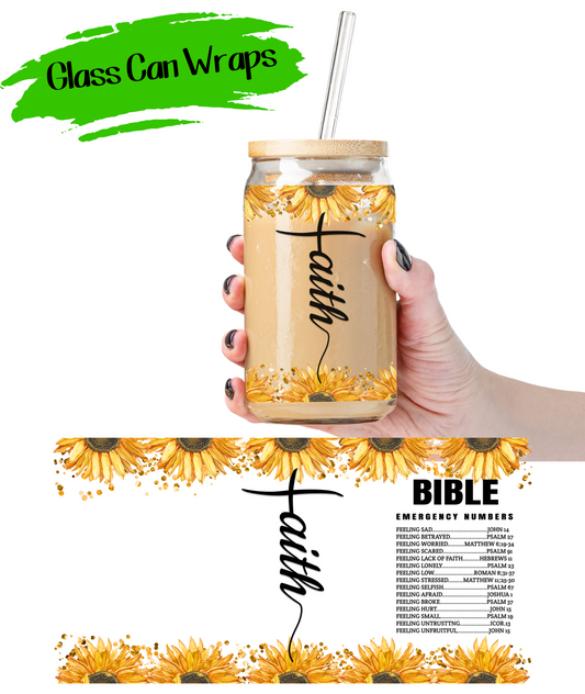 Faith Sunflowers Wrap for 16/20 oz Cups - UV DTF or Sublimation (SHIPS IN 3-7 BUS DAYS)