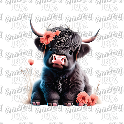 Floral Baby Highland Cow - Heat Transfer | DTF | Sublimation (TAT 3 BUS DAYS) [6J-12HTV]