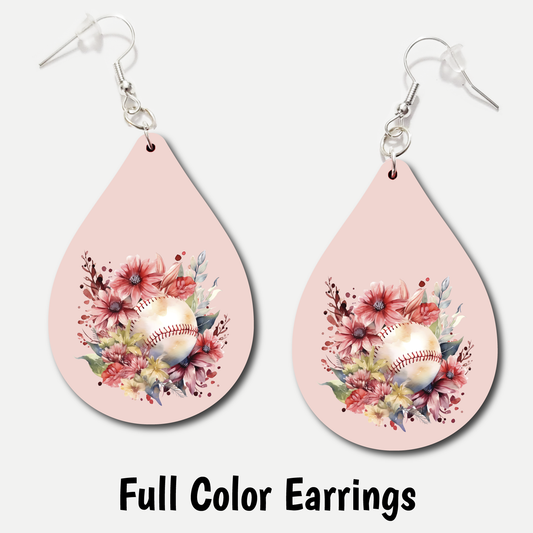 Floral Baseball - Full Color Earrings