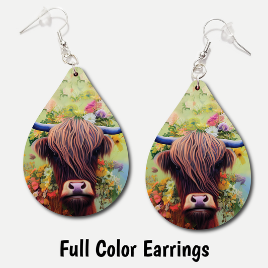 Floral Cow 2 - Full Color Earrings