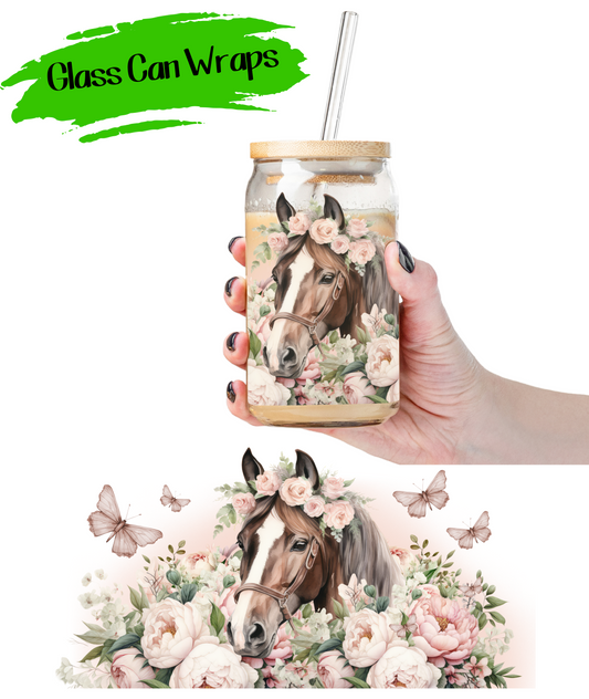 Floral Horse Wrap for 16/20 oz Cups - UV DTF or Sublimation (SHIPS IN 3-7 BUS DAYS)