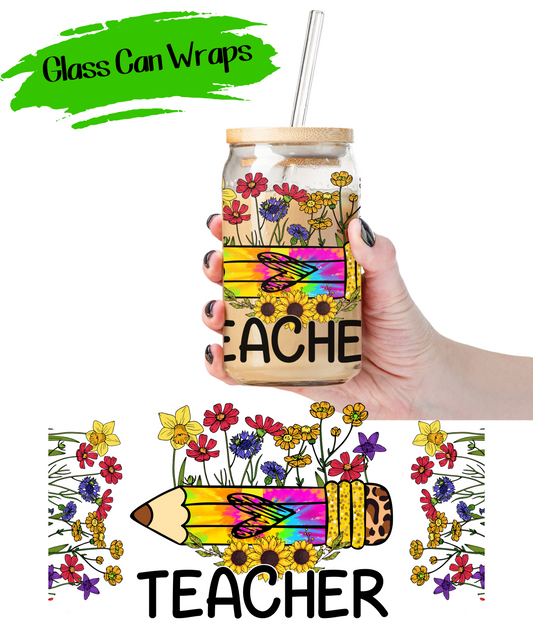 Floral Pencil Teacher Wrap for 16/20 oz Cups - UV DTF or Sublimation (SHIPS IN 3-7 BUS DAYS) (Copy)