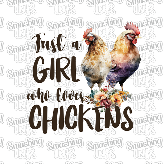 Girl Who Loves Chickens - Heat Transfer | DTF | Sublimation (TAT 3 BUS DAYS) [6M-5HTV]