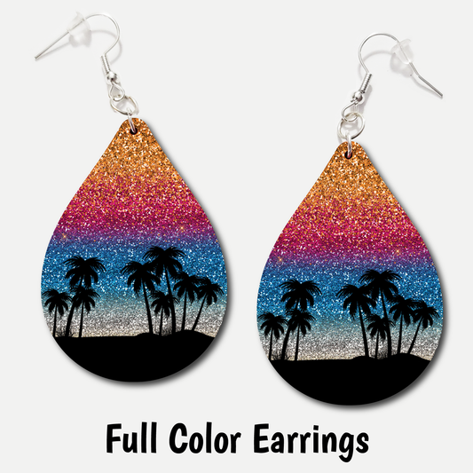 Glitter Palms - Full Color Earrings