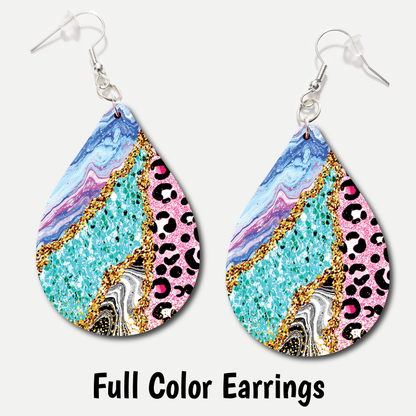 Glitter Pink Marble - Full Color Earrings