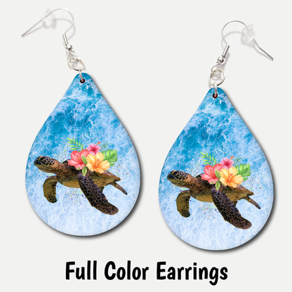 Hibiscus Turtle - Full Color Earrings