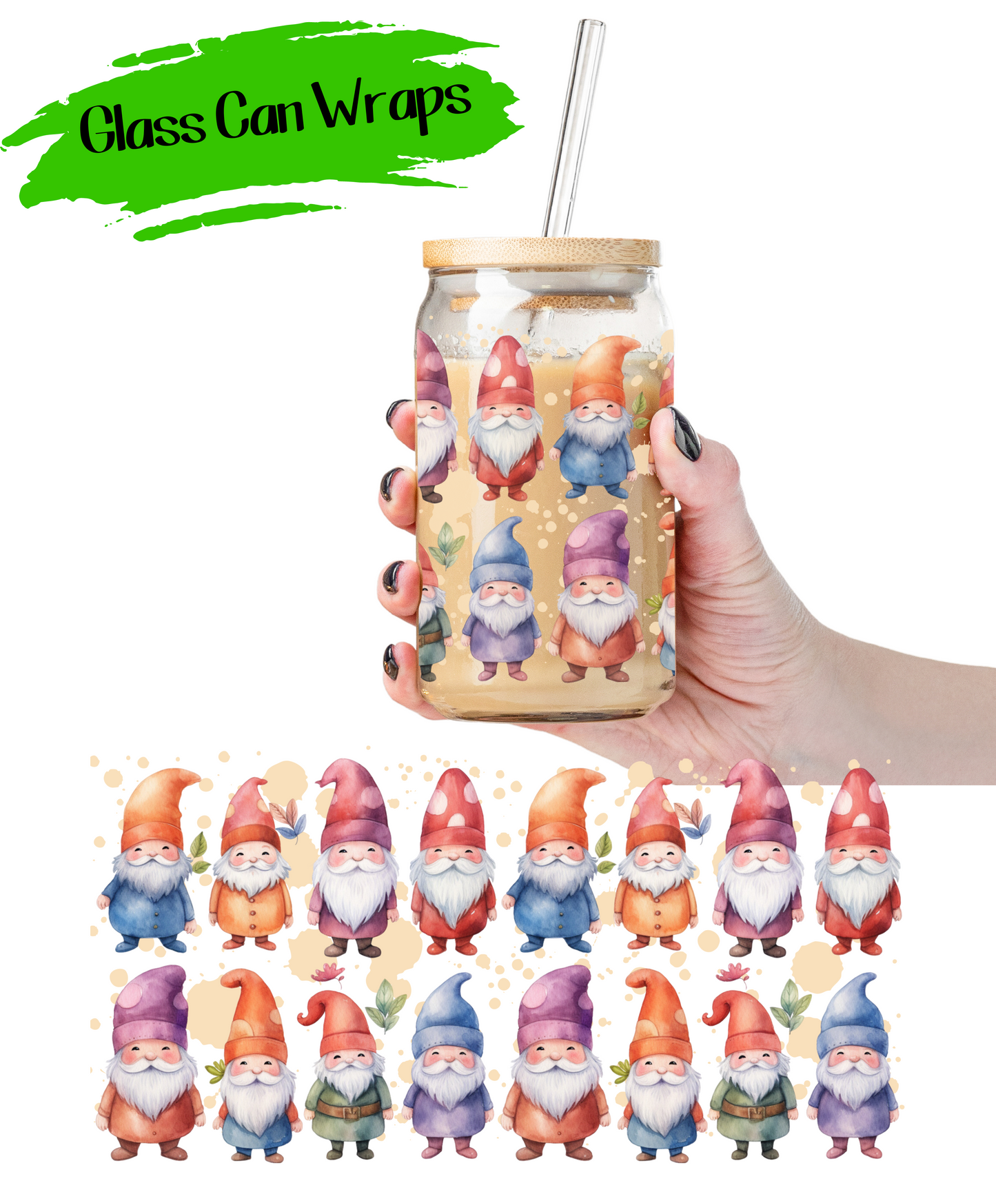 Happy Gnomes Wrap for 16/20 oz Cups - UV DTF or Sublimation (SHIPS IN 3-7 BUS DAYS)