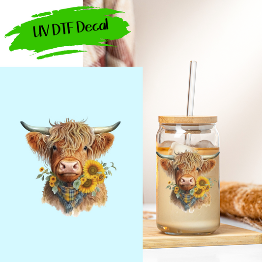 Highland Cow And Sunflowers - UV DTF Decals (SHIPS IN 3-7 BUS DAYS)