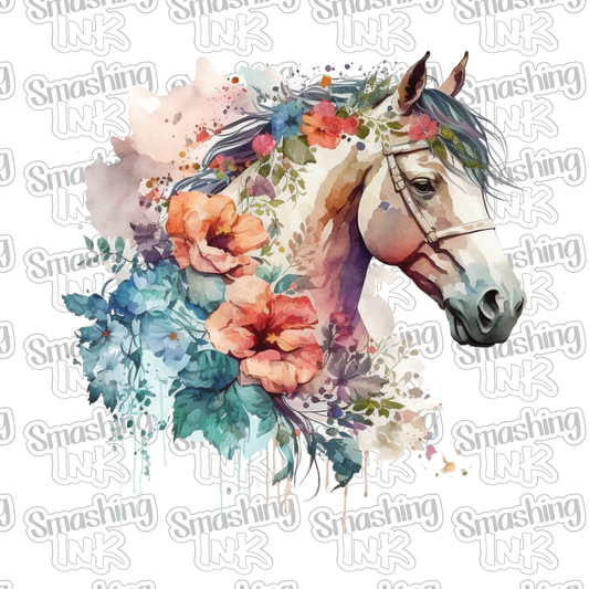 Horse And Flowers - Heat Transfer | DTF | Sublimation (TAT 3 BUS DAYS) [6G-7HTV]