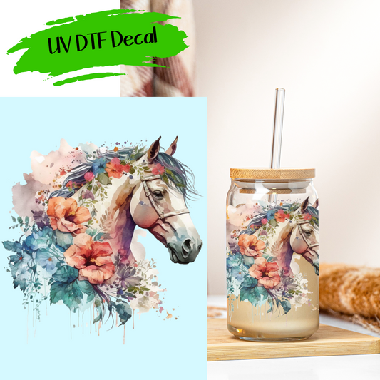 Horse And Flowers - UV DTF Decals (SHIPS IN 3-7 BUS DAYS)