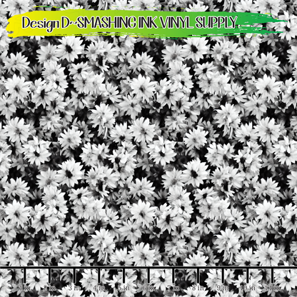 Black White Flowers ★ Pattern Vinyl | Faux Leather | Sublimation (TAT 3 BUS DAYS)