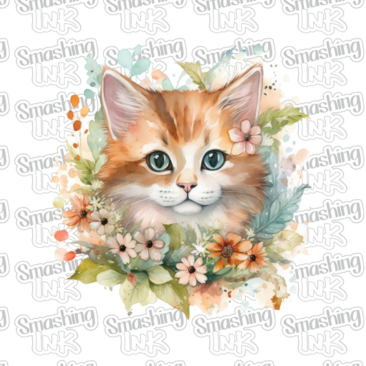 Kitten With Flowers - Heat Transfer | DTF | Sublimation (TAT 3 BUS DAYS) [6N-10HTV]