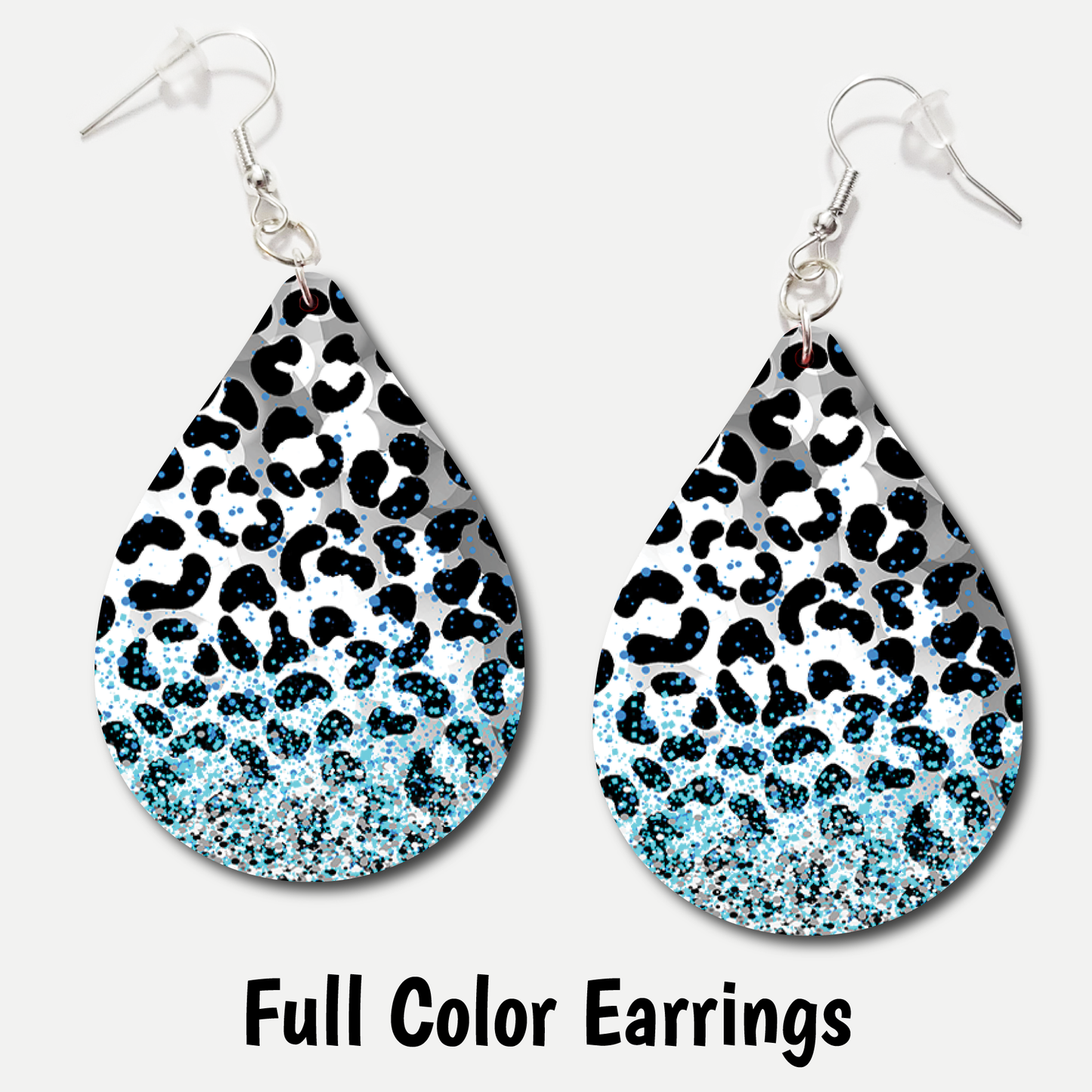 Leopard Blue Sparkle - Full Color Earrings