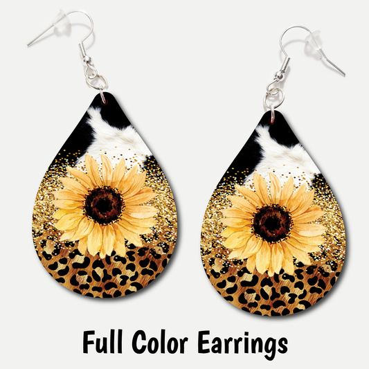 Leopard Cow Sunflower - Full Color Earrings