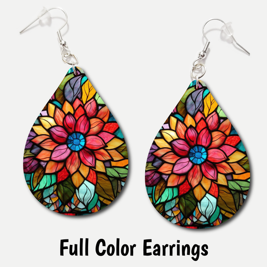 Mandala Stained Glass - Full Color Earrings