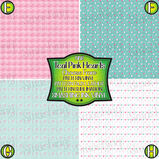 Teal Pink Hearts ★ Pattern Vinyl | Faux Leather | Sublimation (TAT 3 BUS DAYS)