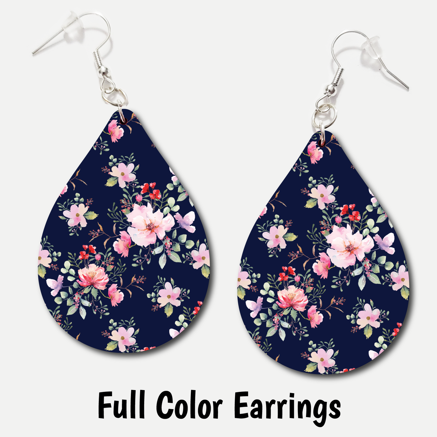 Navy Floral - Full Color Earrings