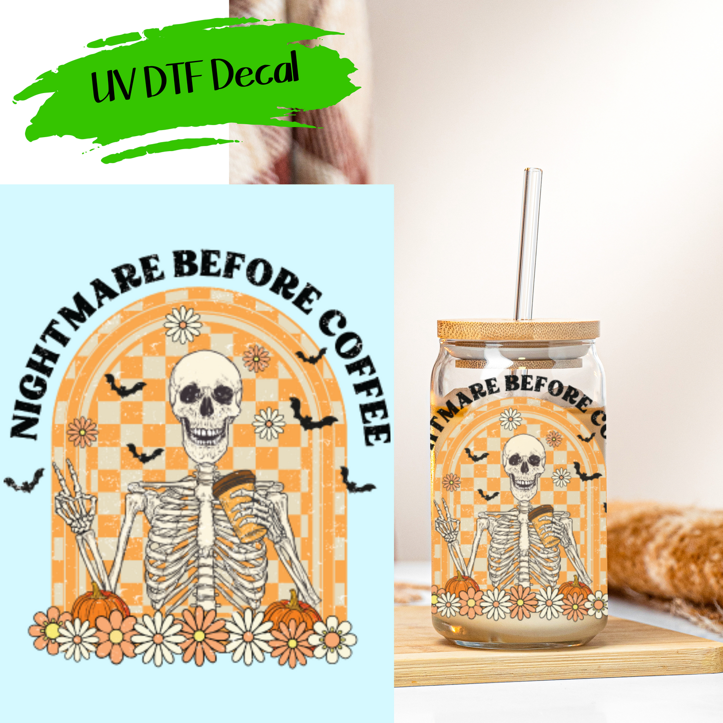 Nightmare Before Coffee - UV DTF Decals (SHIPS IN 3-7 BUS DAYS)