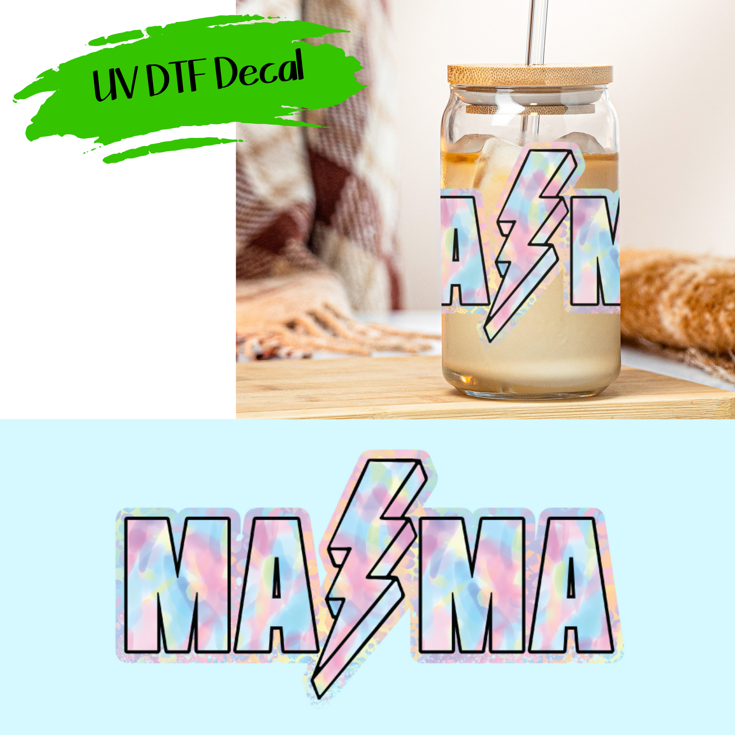 Pastel Lightning Bolt Mama - UV DTF Decals (SHIPS IN 3-7 BUS DAYS)