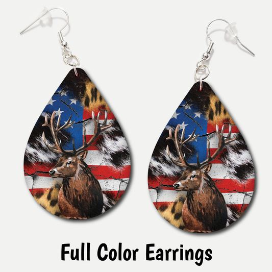 Patriotic Elk - Full Color Earrings