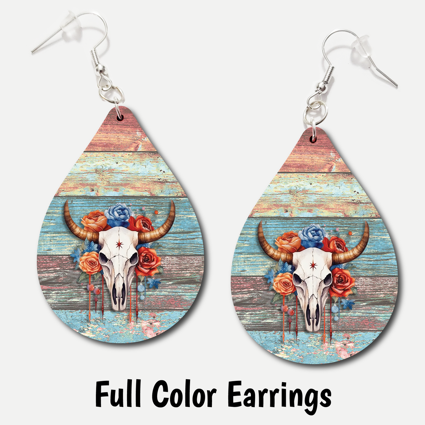 Patriotic Floral Skull - Acrylic Earrings