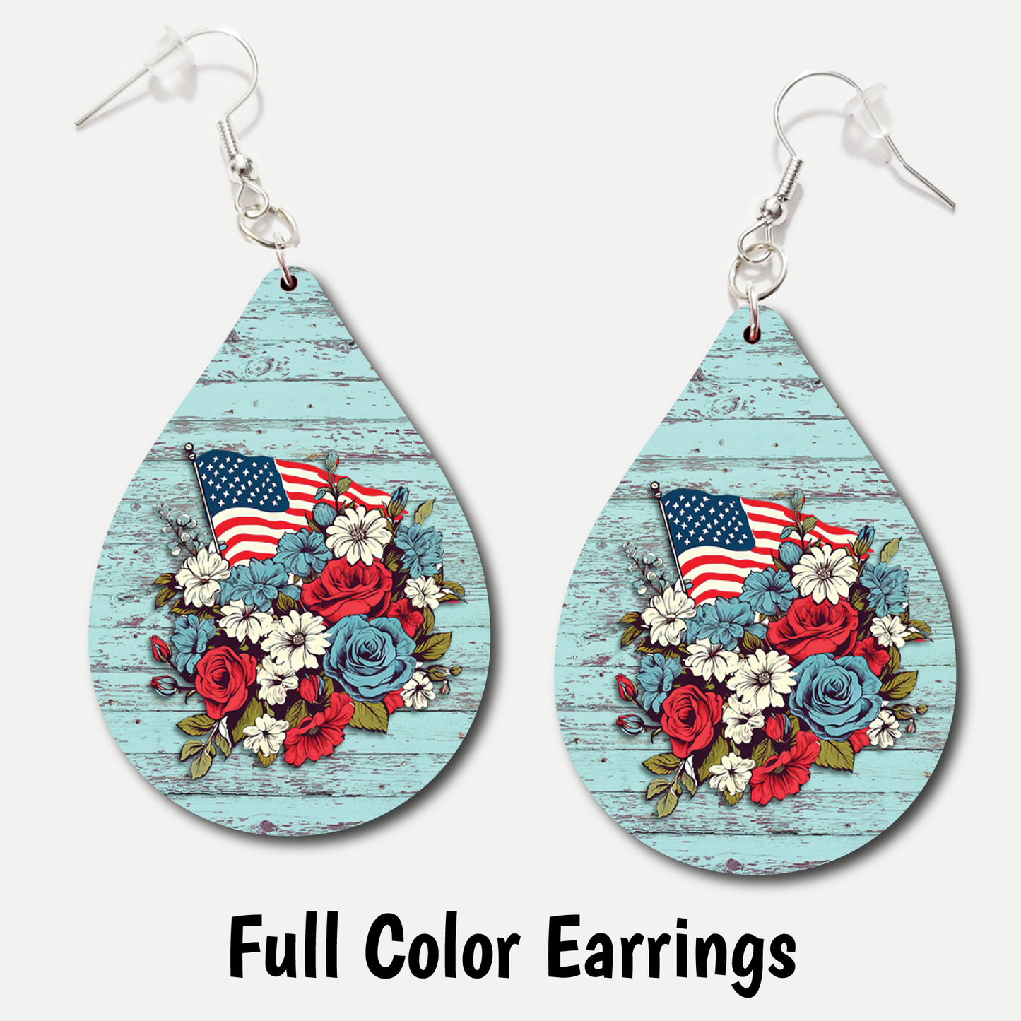 Patriotic Floral Wood - Acrylic Earrings