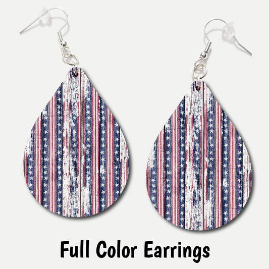 Patriotic Wood - Full Color Earrings