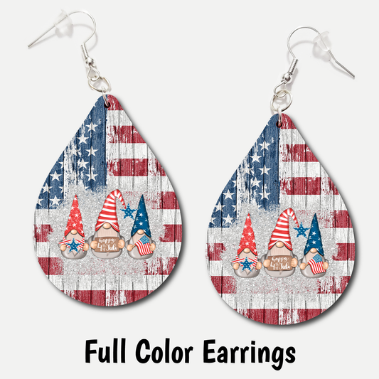 Patriotic Wood Gnome - Full Color Earrings