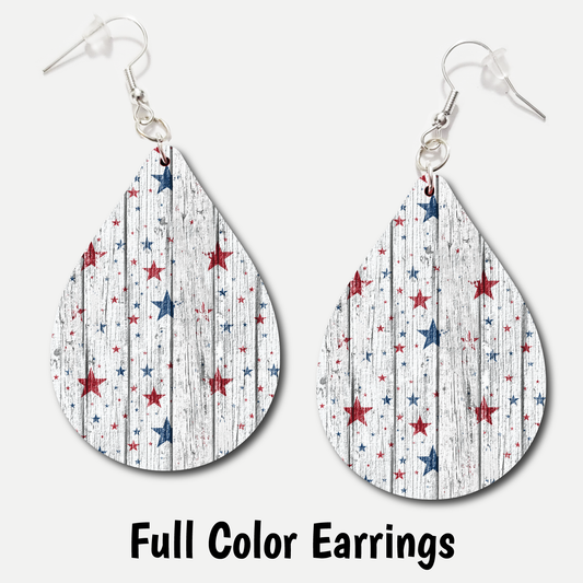 Patriotic Wood Star - Full Color Earrings