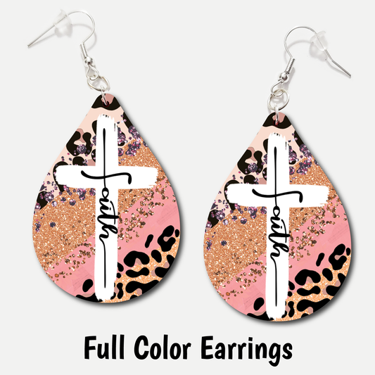 Pink Leopard Cross - Full Color Earrings