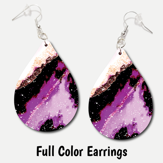 Purple Sparkle Marble - Full Color Earrings