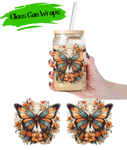 Floral Butterfly Wrap for 16/20 oz Cups - UV DTF or Sublimation (SHIPS IN 3-7 BUS DAYS)