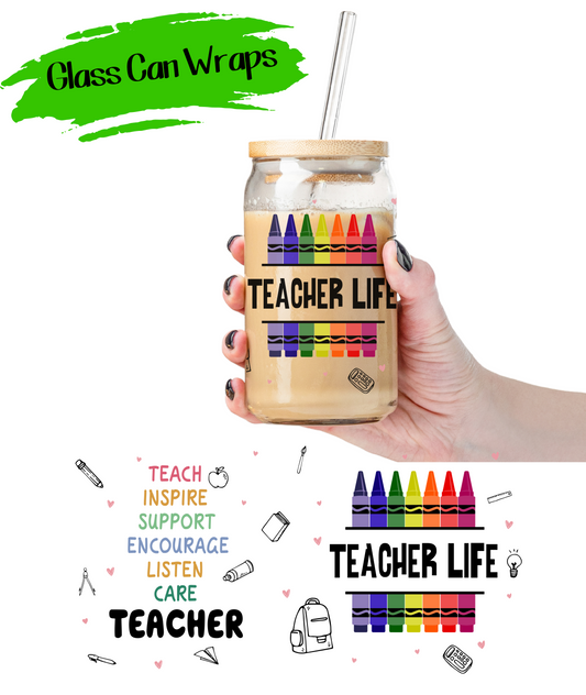 Retro Teacher Life Wrap for 16/20 oz Cups - UV DTF or Sublimation (SHIPS IN 3-7 BUS DAYS)