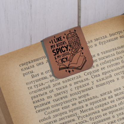 Books Spicy Coffee Icy - Magnetic Leatherette Bookmark - Choose your leatherette color!