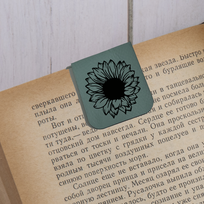 Sunflower - Magnetic Leatherette Bookmark - Choose your leatherette color!