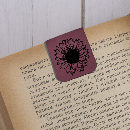 Sunflower - Magnetic Leatherette Bookmark - Choose your leatherette color!