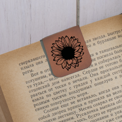 Sunflower - Magnetic Leatherette Bookmark - Choose your leatherette color!