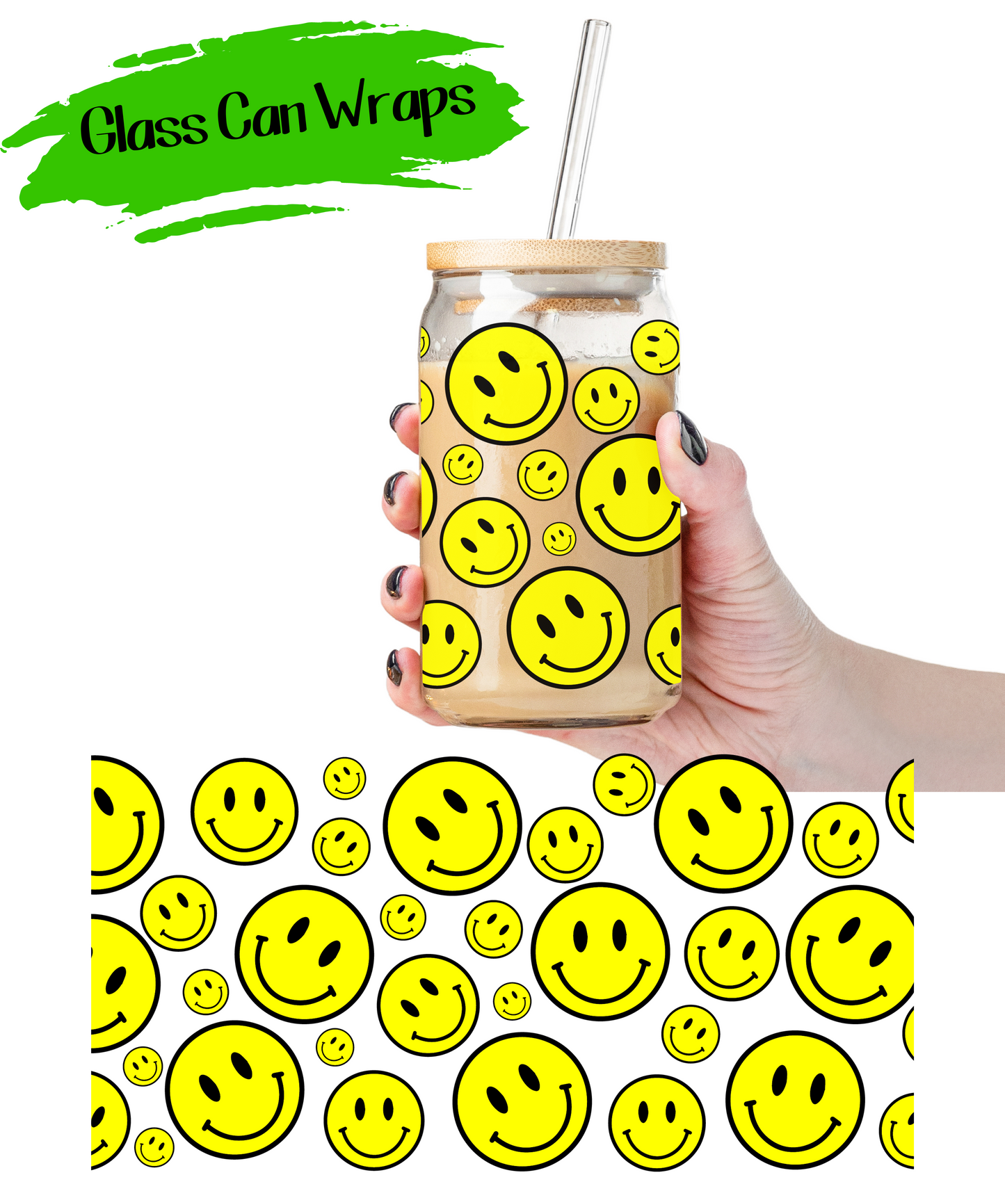 Smiley Face Wrap for 16/20 oz Cups - UV DTF or Sublimation (SHIPS IN 3-7 BUS DAYS)