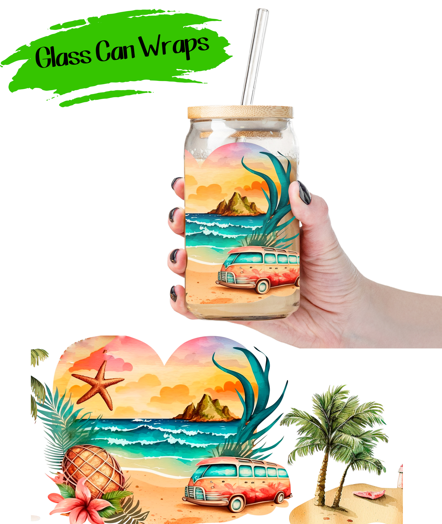 Summer Beach Wrap for 16/20 oz Cups - UV DTF or Sublimation (SHIPS IN 3-7 BUS DAYS)