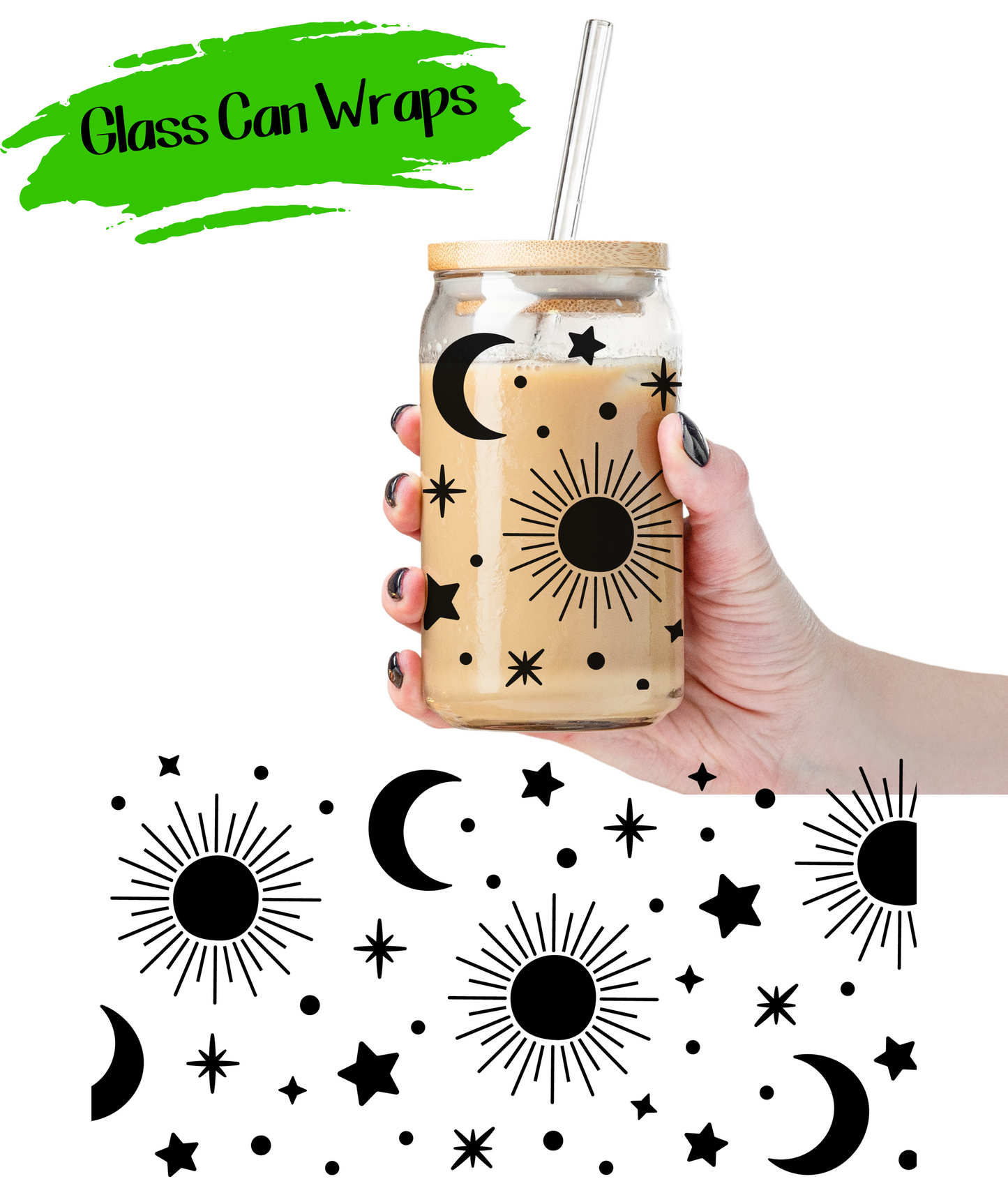 Sun Moon Stars Wrap for 16/20 oz Cups - UV DTF or Sublimation (SHIPS IN 3-7 BUS DAYS)