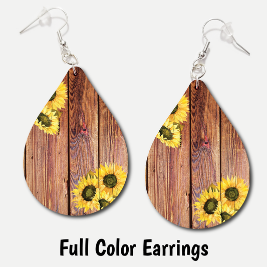 Sunflower Brown Wood - Full Color Earrings