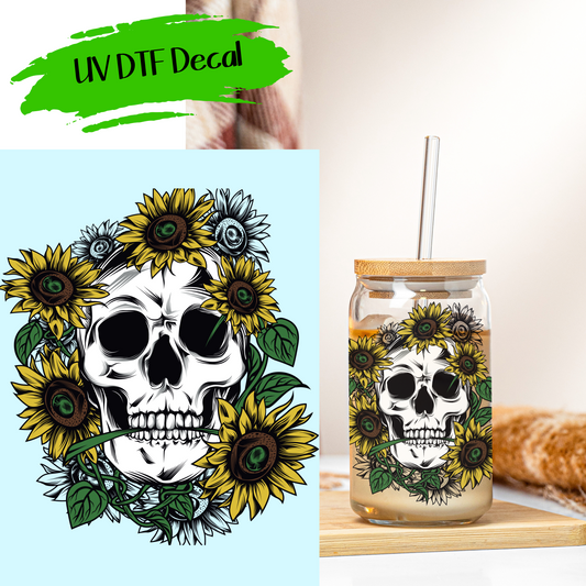 Sunflower Skeleton - UV DTF Decals (SHIPS IN 3-7 BUS DAYS)