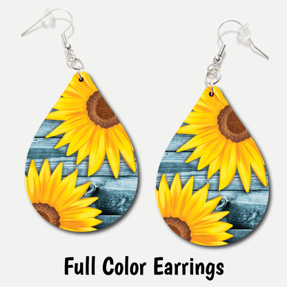 Sunflower Teal Wood - Full Color Earrings