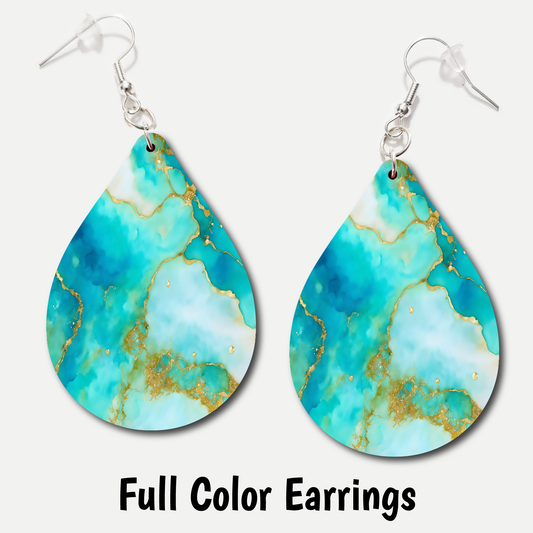 Teal Blue Marble - Full Color Earrings