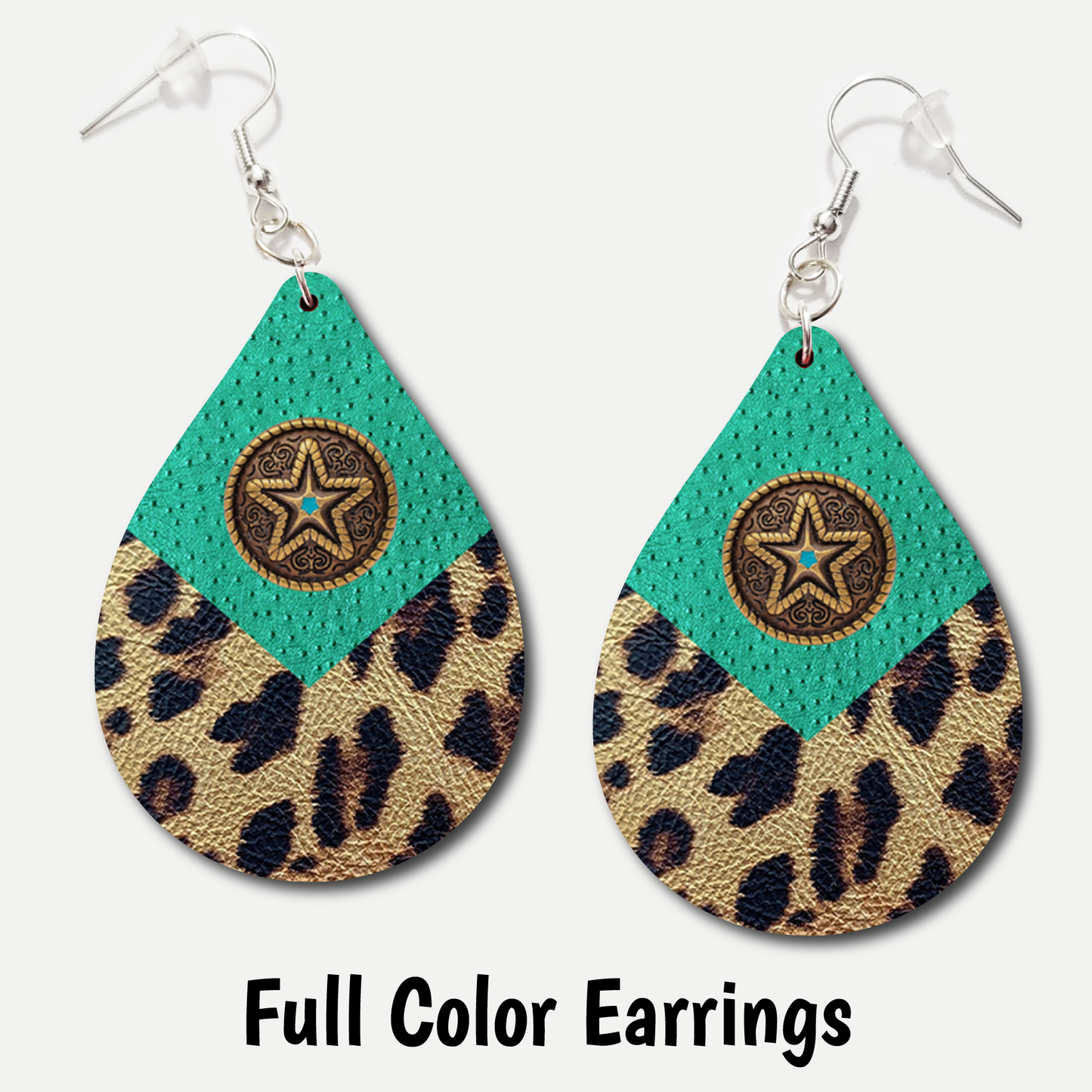 Teal Cow Print Star - Full Color Earrings