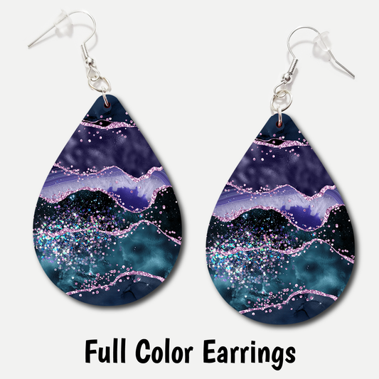 Teal Purple Marble - Full Color Earrings