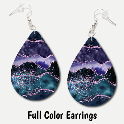 Teal Purple Marble - Acrylic Earrings