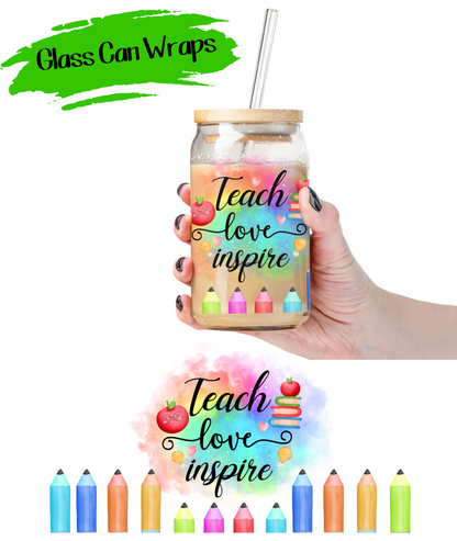 Teach Love Inspire Wrap for 16/20 oz Cups - UV DTF or Sublimation (SHIPS IN 3-7 BUS DAYS)