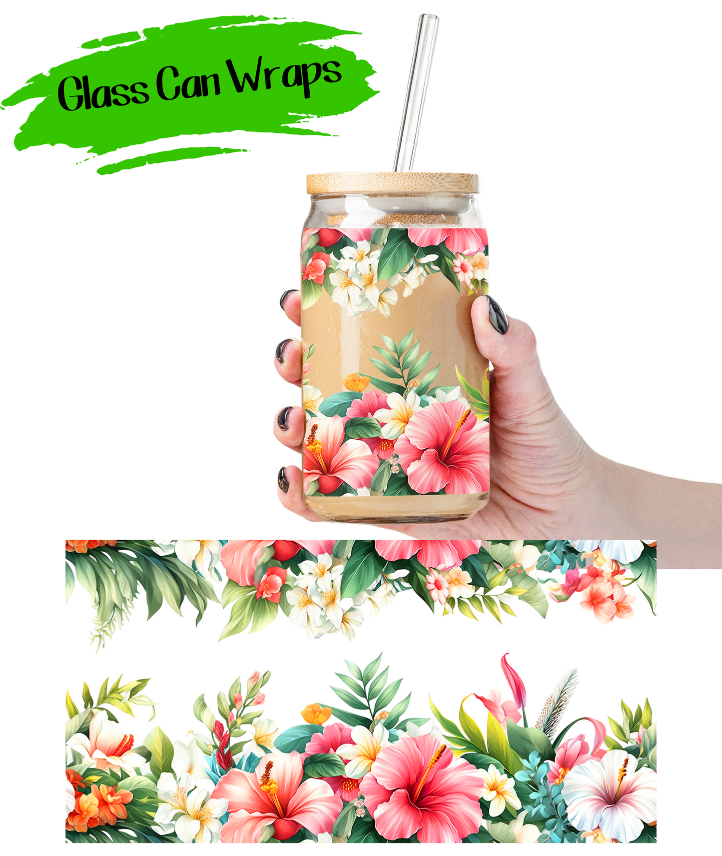 Tropical Floral Wrap for 16/20 oz Cups - UV DTF or Sublimation (SHIPS IN 3-7 BUS DAYS)