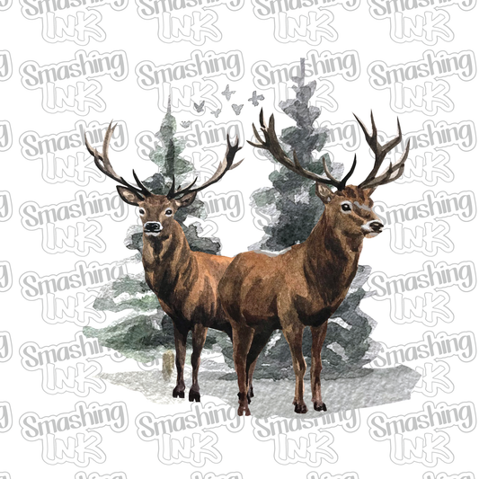 Two Deer In Winter - Heat Transfer | DTF | Sublimation (TAT 3 BUS DAYS) [6L-1HTV]